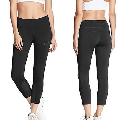 Nike Power Epic Crop mesh running Leggings 938602-010 Black back zipper pocket S